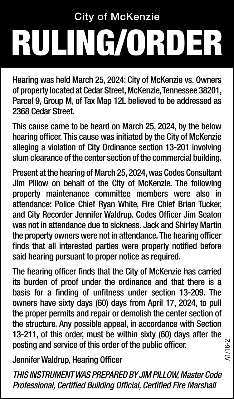 Slum Clearance Ruling - 2368 Cedar Street