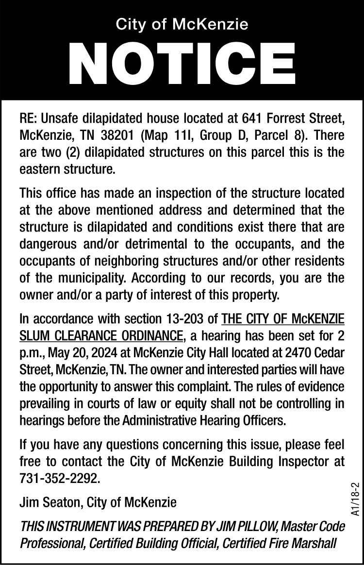 Notice Unsafe Structure - 641 Forrest Eastern