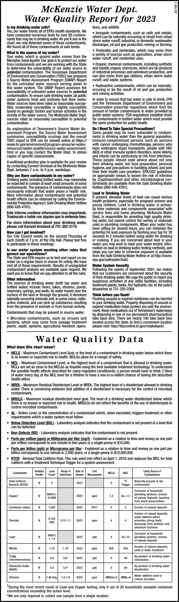 McKenzie Water Quality Report