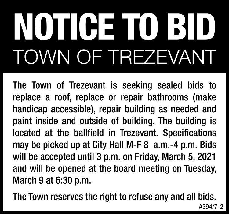 Notice to Bid Town of Trezevant Building Repair