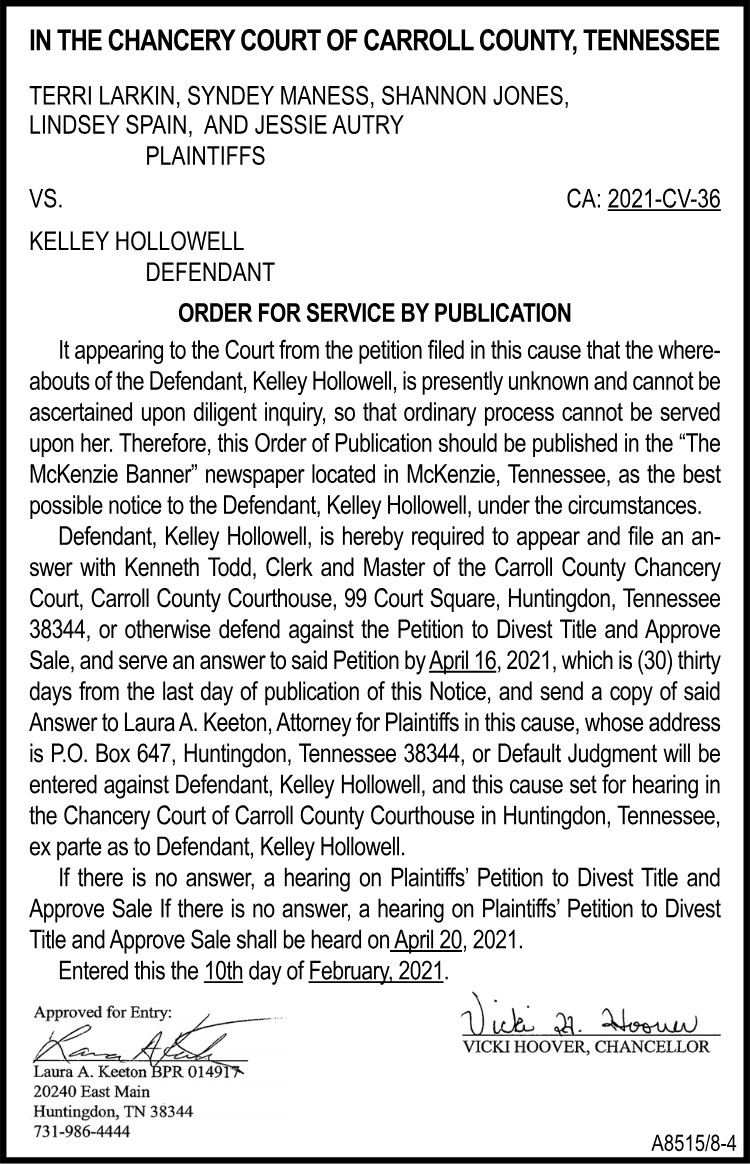 Notice of Publication Kelley Hollowell