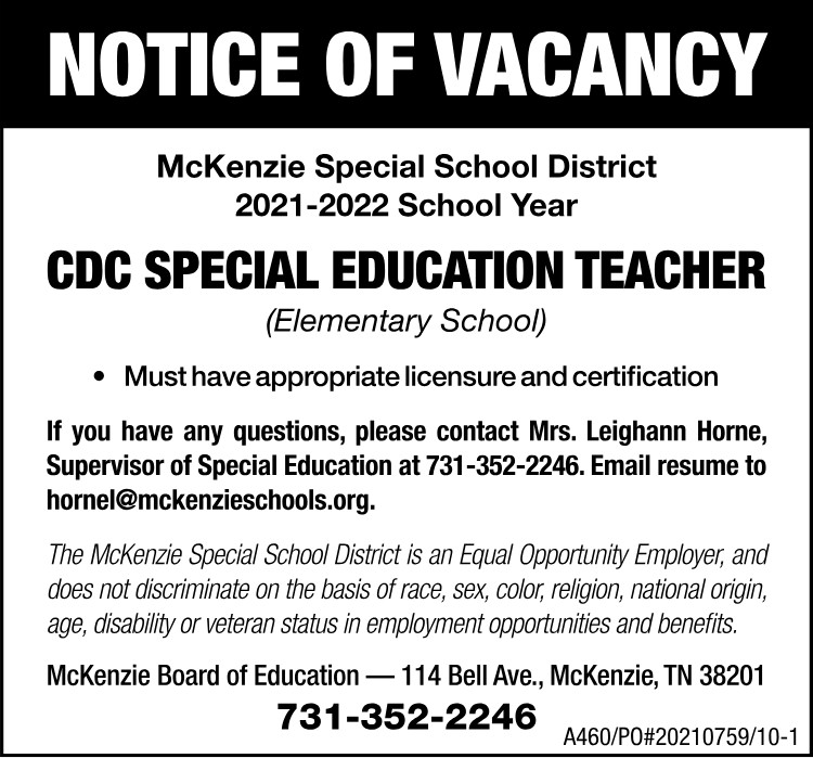 MSSD Notice of Vacancy CDC Special Education Teacher