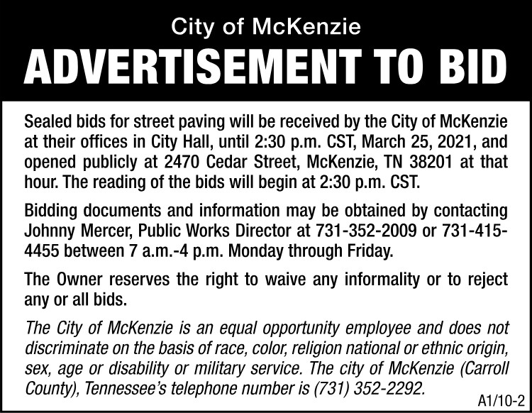 City of McKenzie Advertisement to Bid Street Paving