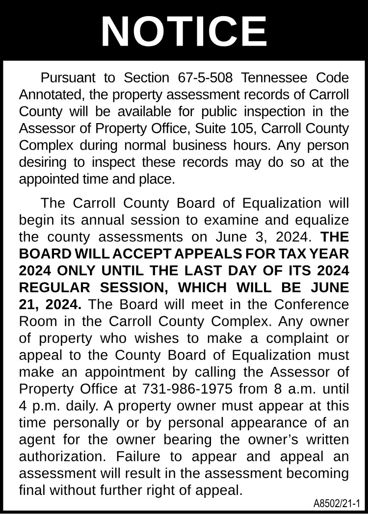Notice - Carroll County Property Assessor
