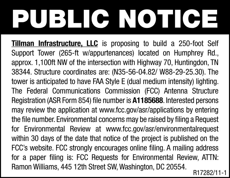 Public Notice Tillman Infrastructure, LLC