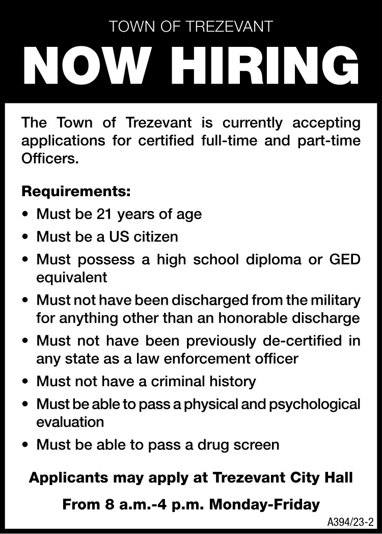 Town of Trezevant - Now Hiring