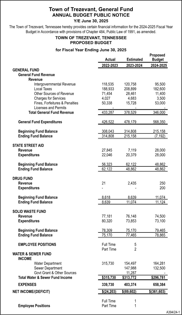 Town of Trezevant Annual Budget