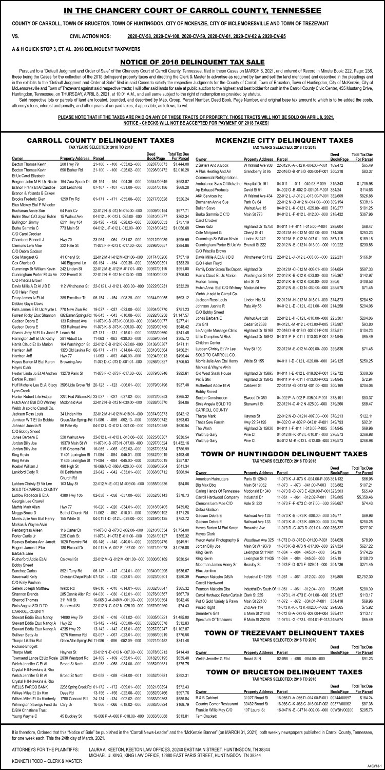 Delinquent Taxes 3-30-21