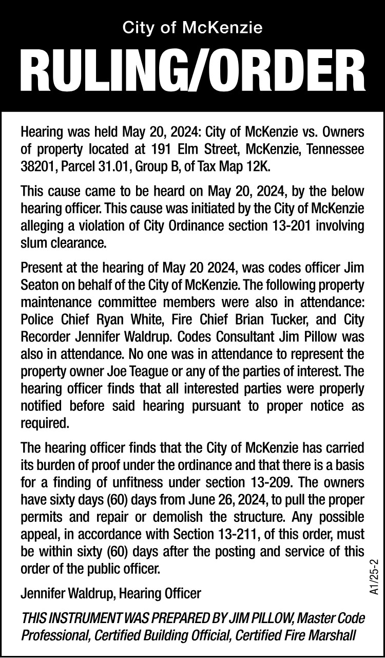 Slum Clearance Ruling - 191 Elm Street
