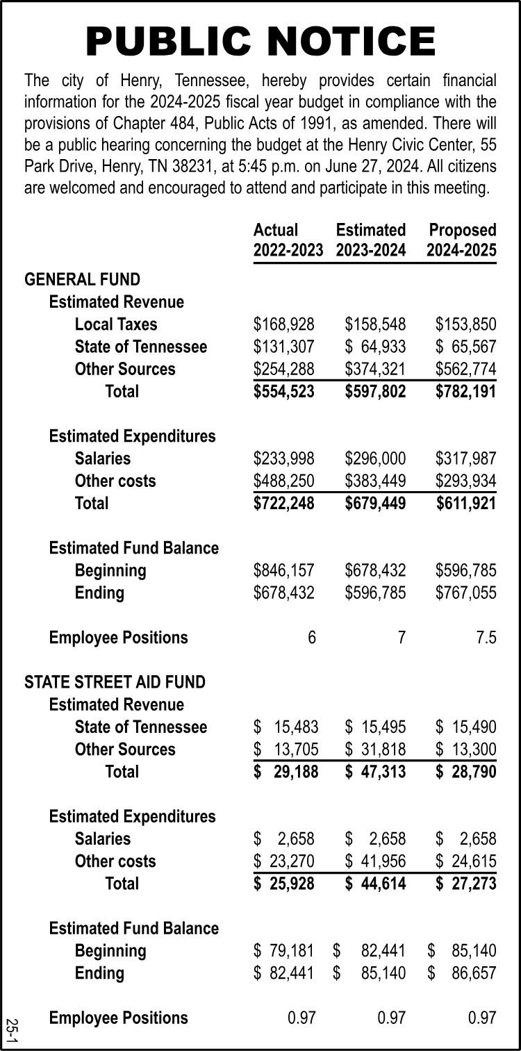 City of Henry Budget