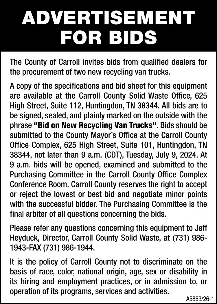 Advertisement for Bid - Recycling Van Trucks