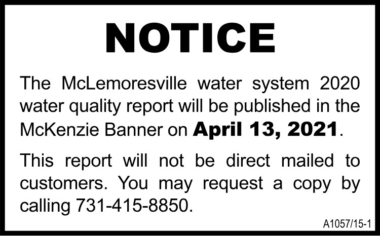 Notice McLemoresville Water Report