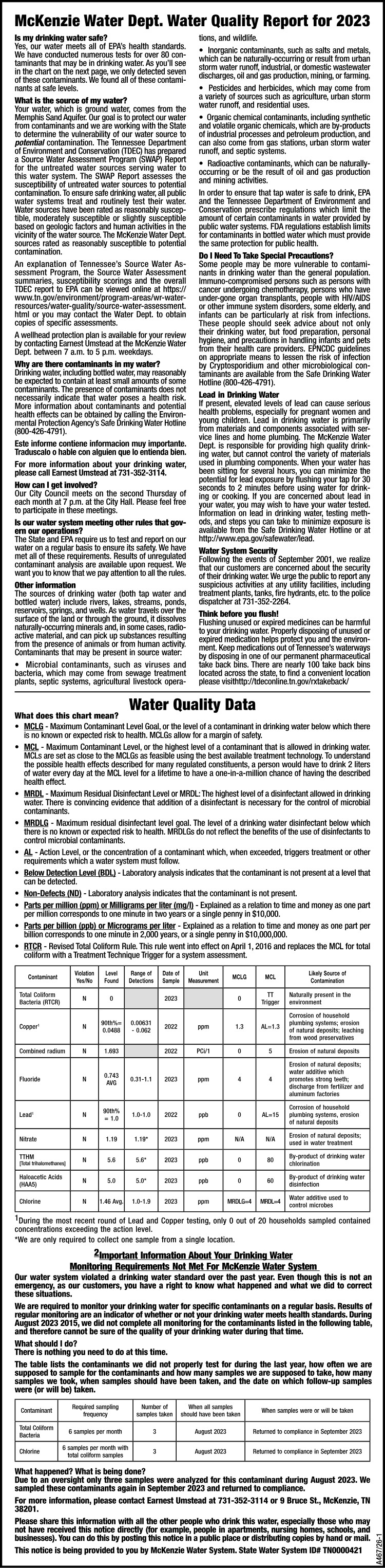 McKenzie Water Quality Report 2023 revised