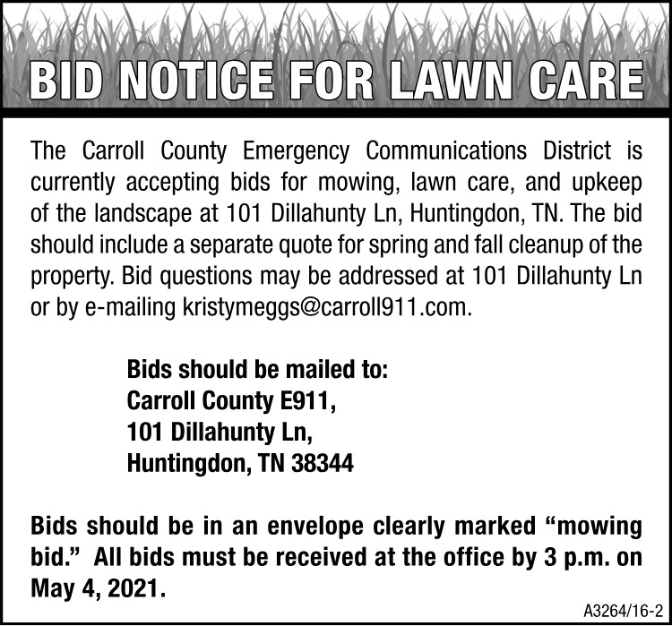 Lawn Care Bid Notice - Carroll County Emergency Communications District