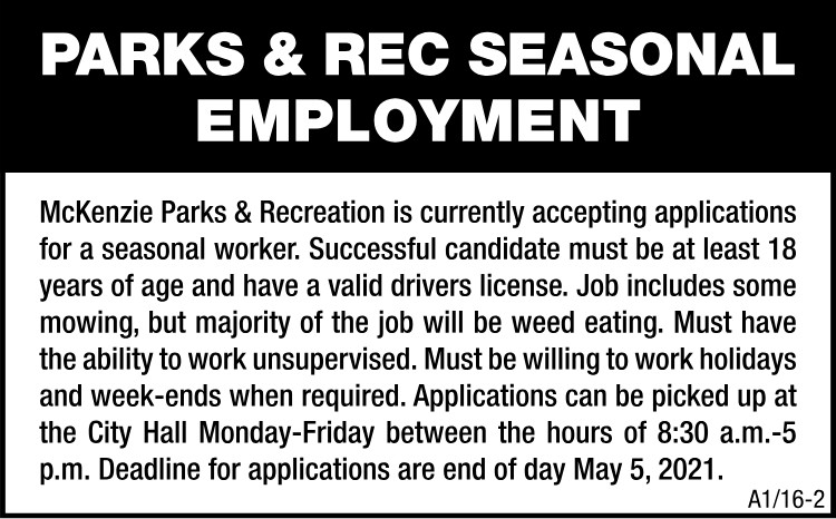 Parks & Rec Seasonal Employment