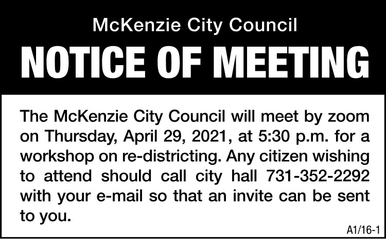 McKenzie City Council Notice of Meeting
