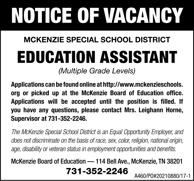 MSSD Notice of Vacancy - Education Assistant