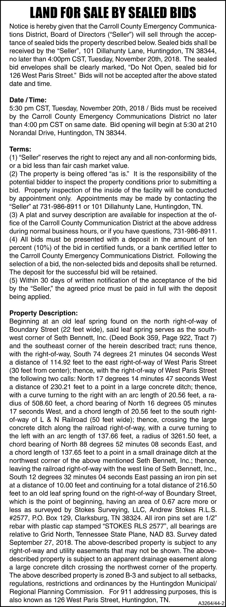 E911 - Advertisement of Land for Sale