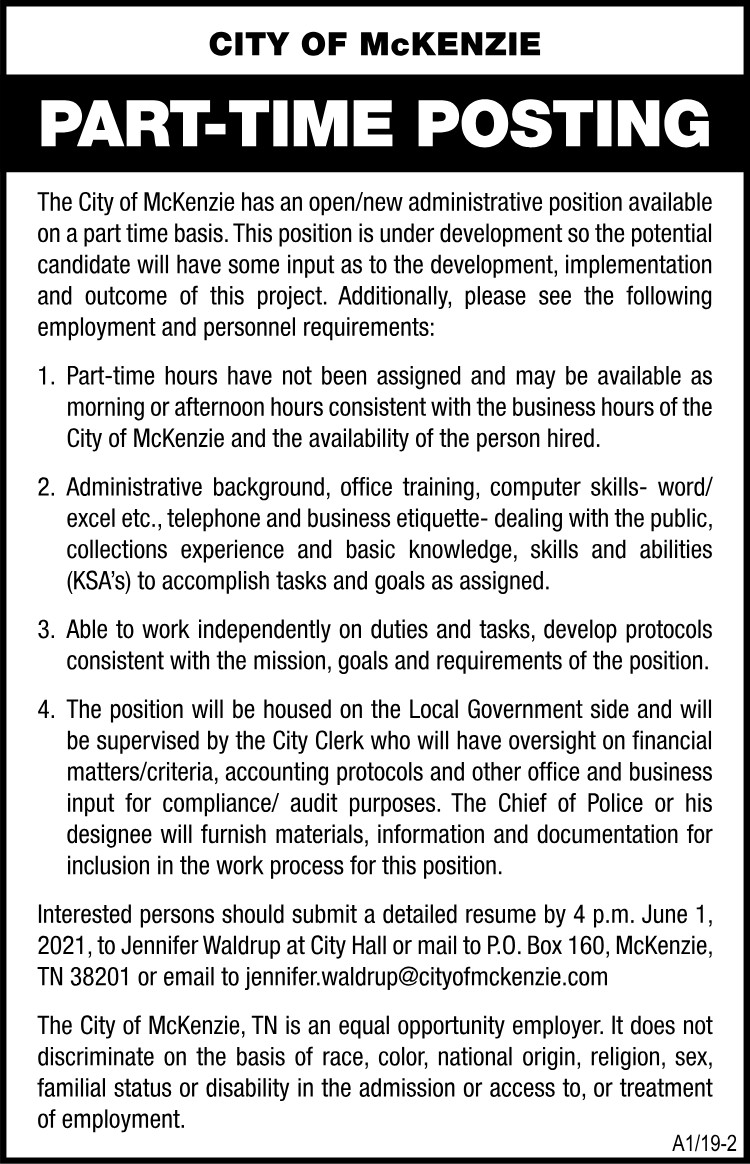 City of McKenzie - Hiring Administrative Position