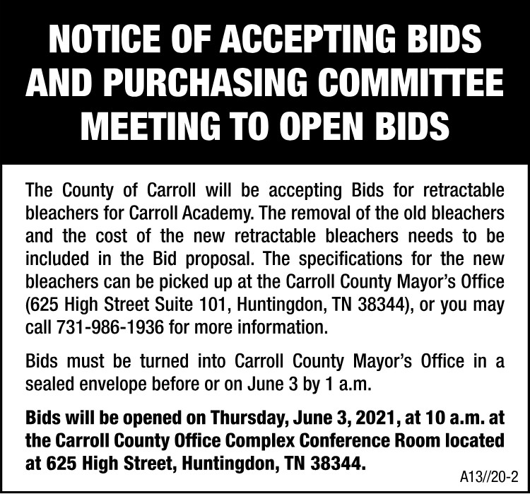 Accepting Bids - Carroll Academy Bleachers