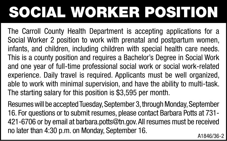 Carroll County Health Department - Position Opening