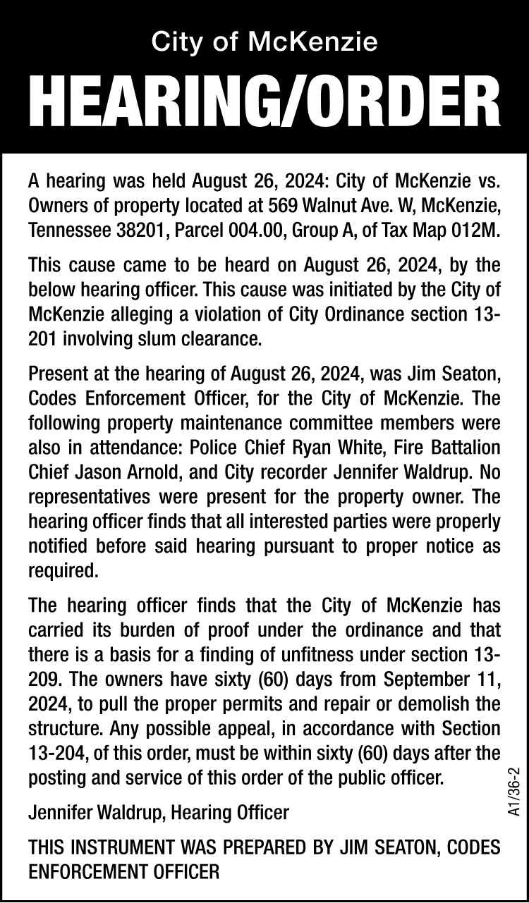 Slum Clearance Ruling - 569 Walnut Ave W