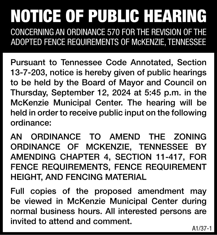 Notice - McKenzie Public Hearing
