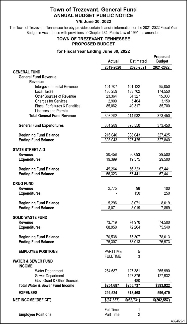 Town of Trezevant Annual Budget
