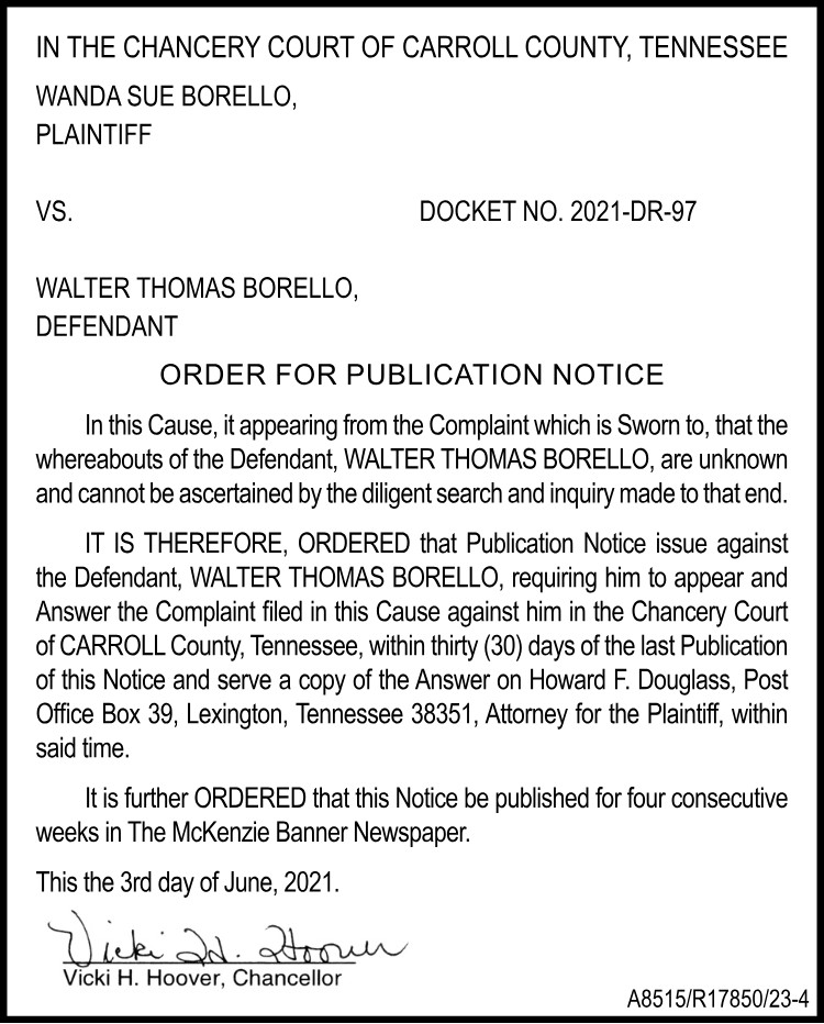 Order for Publication Notice - BORELLO