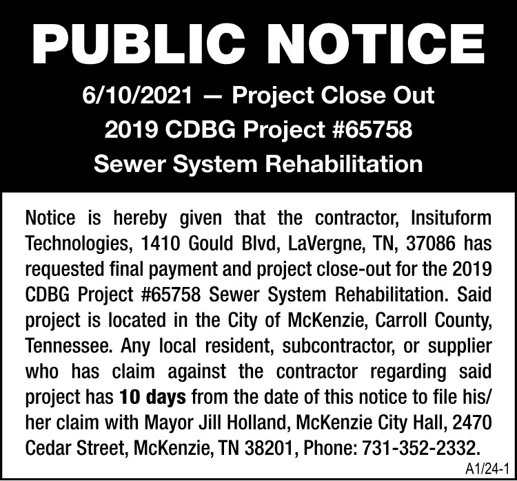 City of McKenzie - Notice of Project Closeout