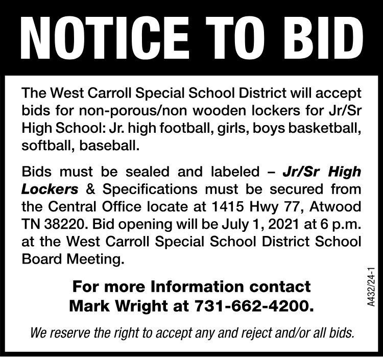 Notice to Bid - West Carroll Lockers