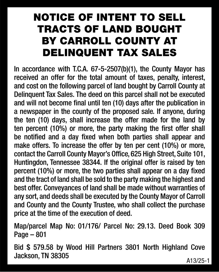 Notice of Intent to Sell - CC Delinquent Taxes