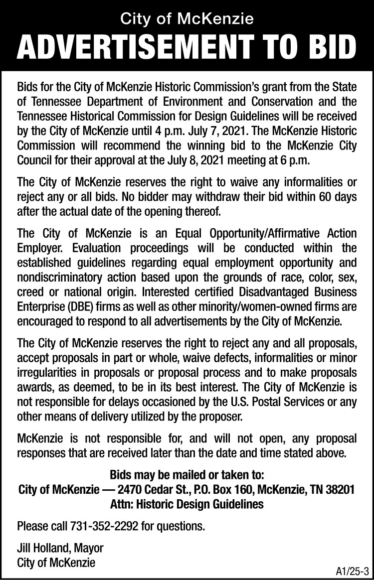 Advertisement to Bid - City of McKenzie Grant
