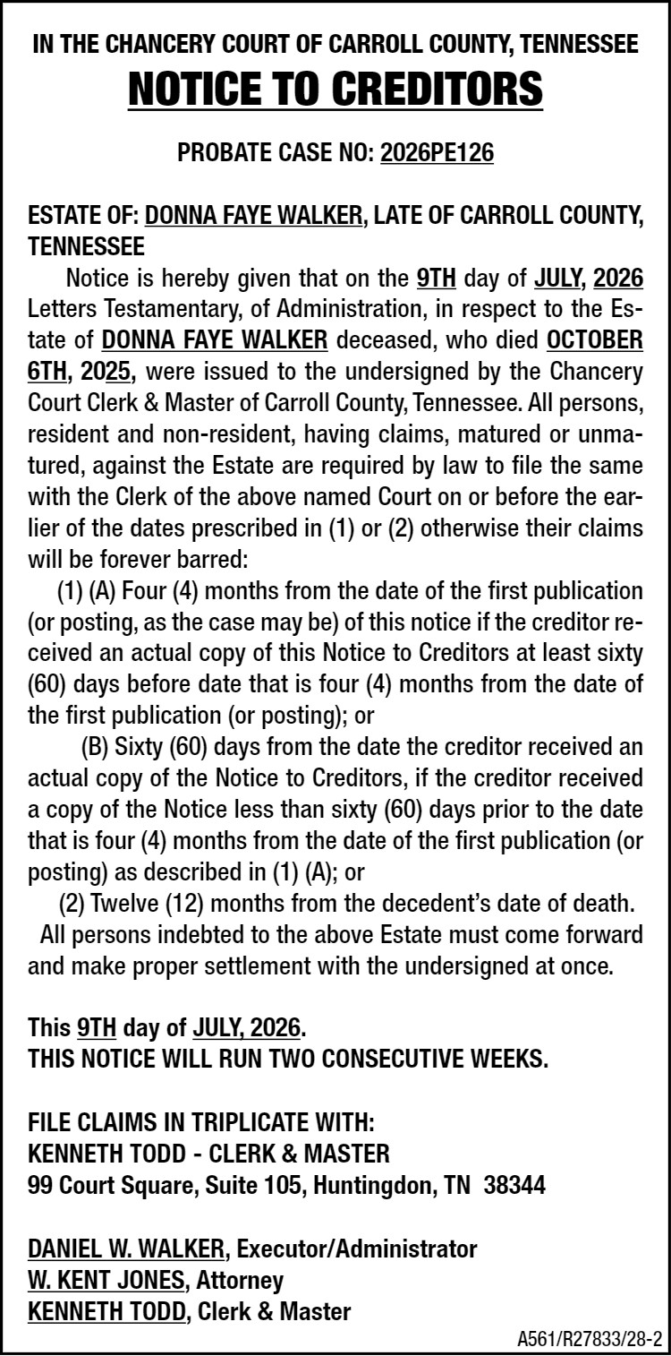 Notice to Creditors - WALKER