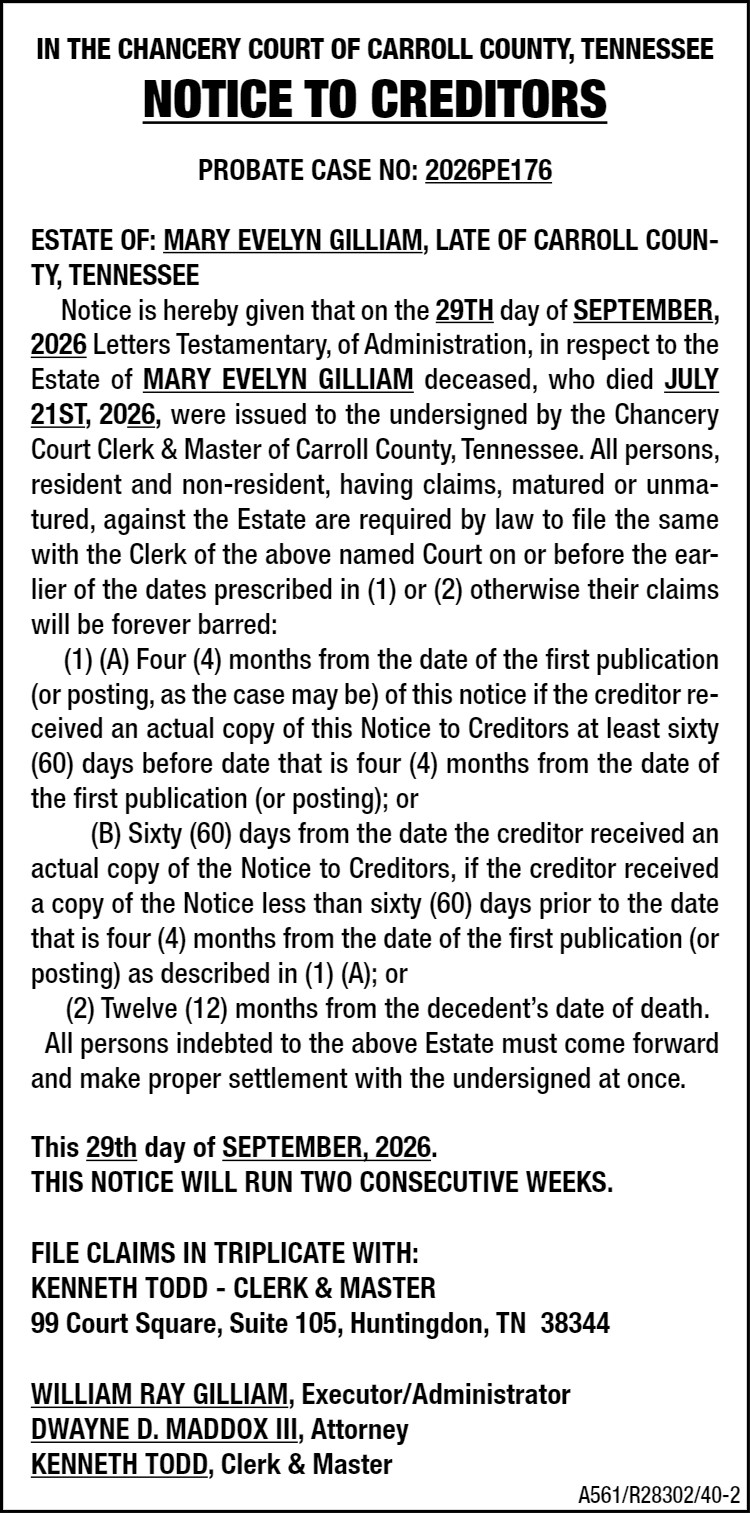 Notice to Creditors - GILLIAM