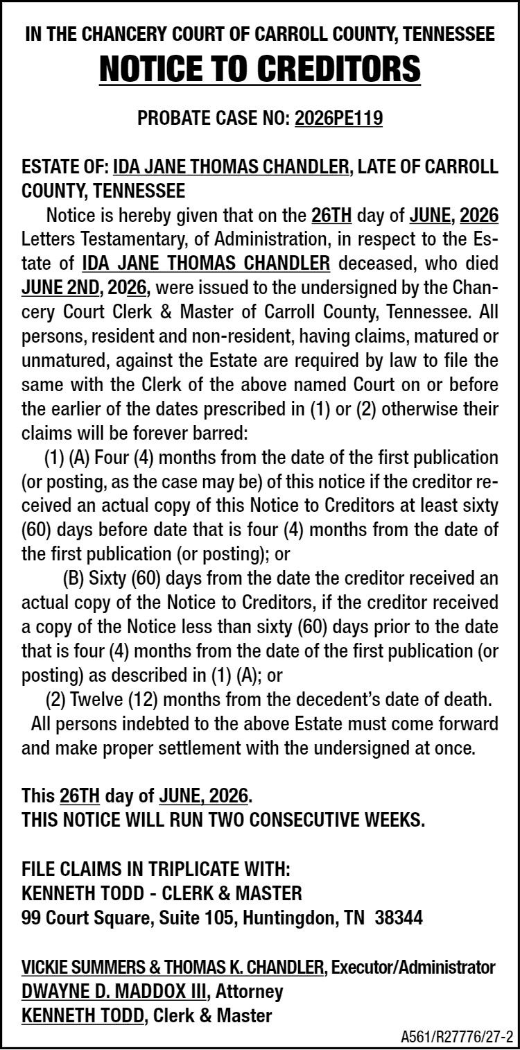 Notice to Creditors - CHANDLER