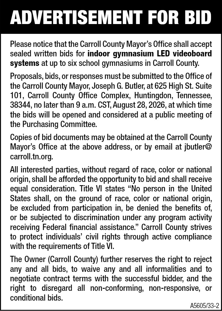 Advertisement for Bid - Gym LED Videoboard