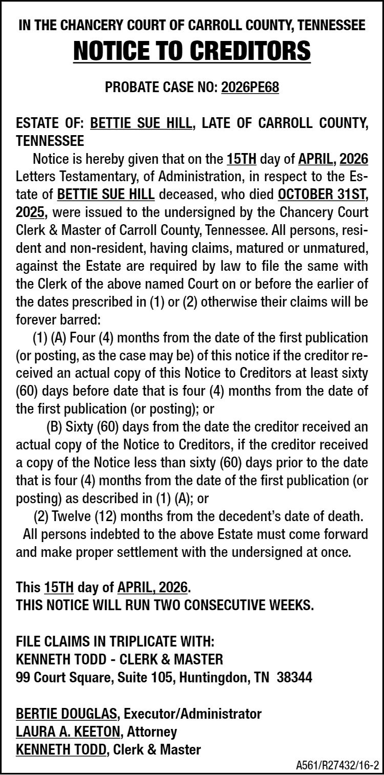 Notice to Creditors - HILL