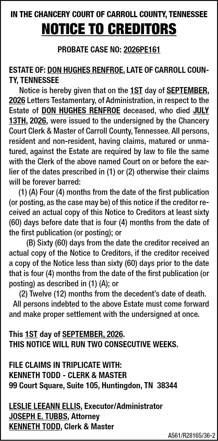 Notice to Creditors - RENFROE