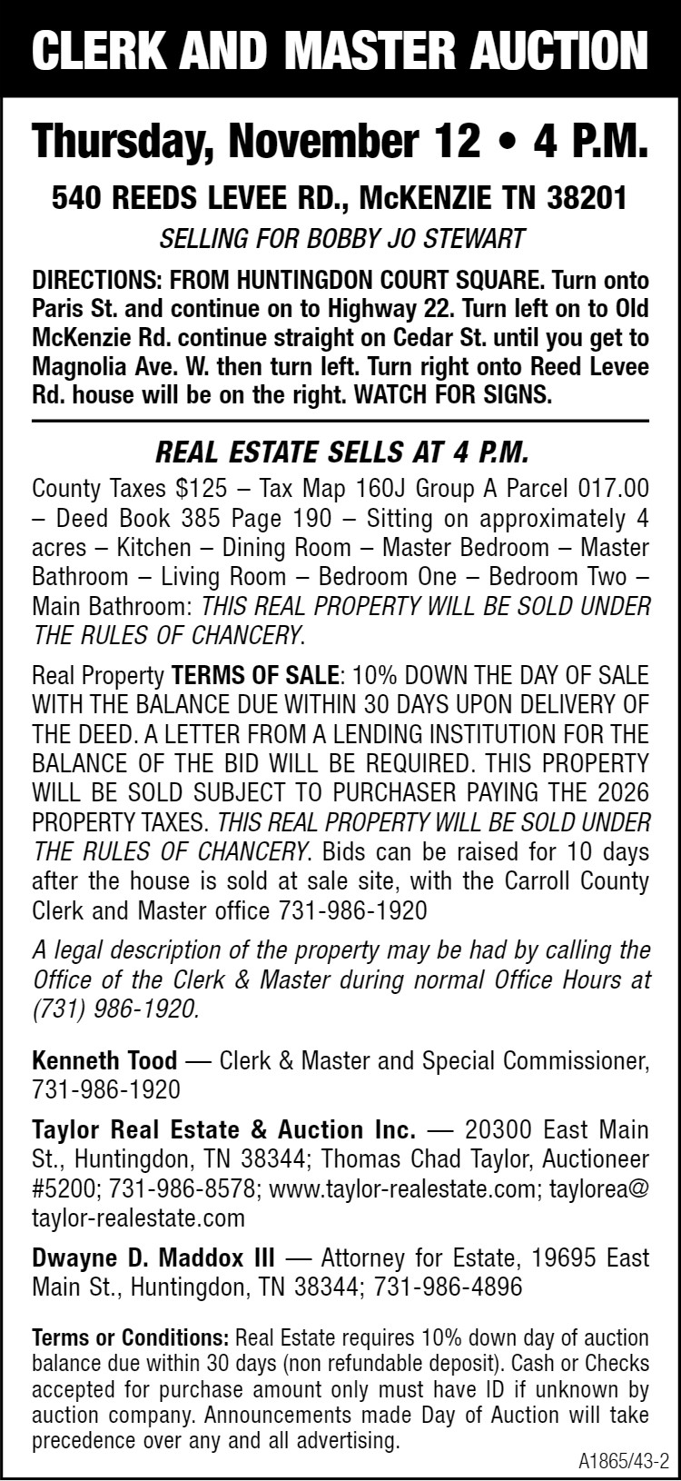 Clerk & Master Auction