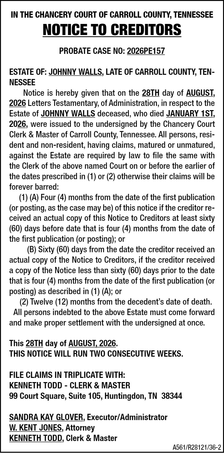 Notice to Creditors - WALLS